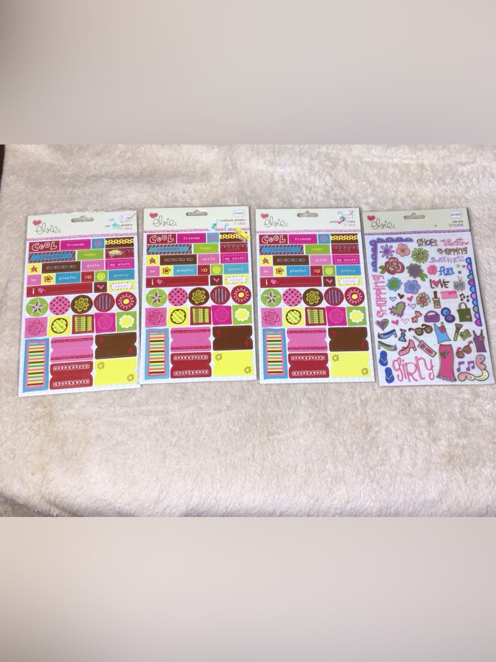 Love, Elsie stickers, rub-ons and chip buttons
